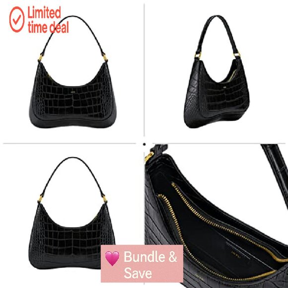 Vegan Leather Shoulder Bag with Zip Closure and Side Pockets - Picture 6 of 8